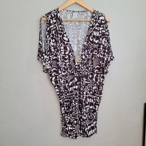 Trina Turk Womens Palm Desert Buckle Jersey Cut Out Dress Cover Up Tunic Medium